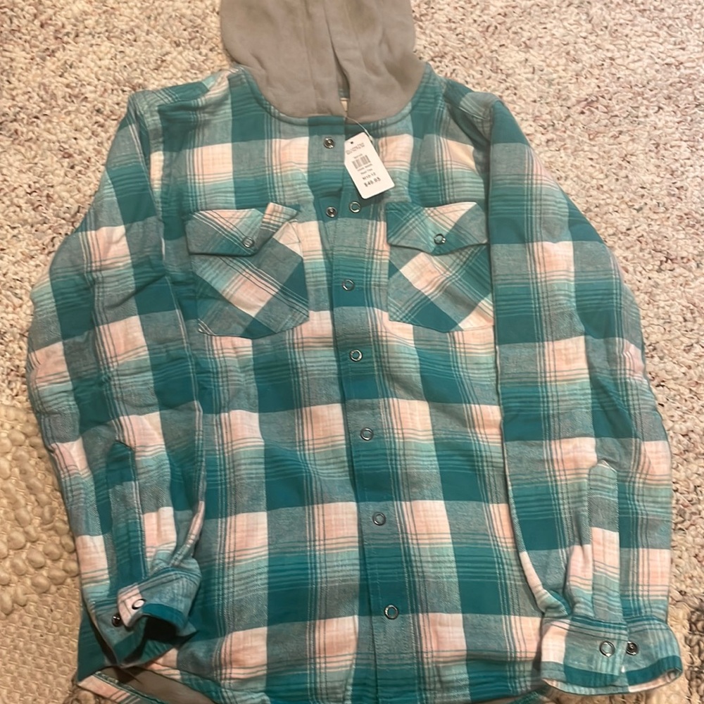 Fleece lined flannel hooded sweater jacket